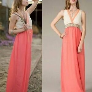 Flying Tomato Coral and Cream Maxi Dress